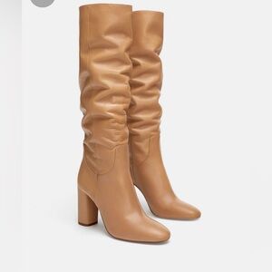 Zara pull on knee high tan boots size 7